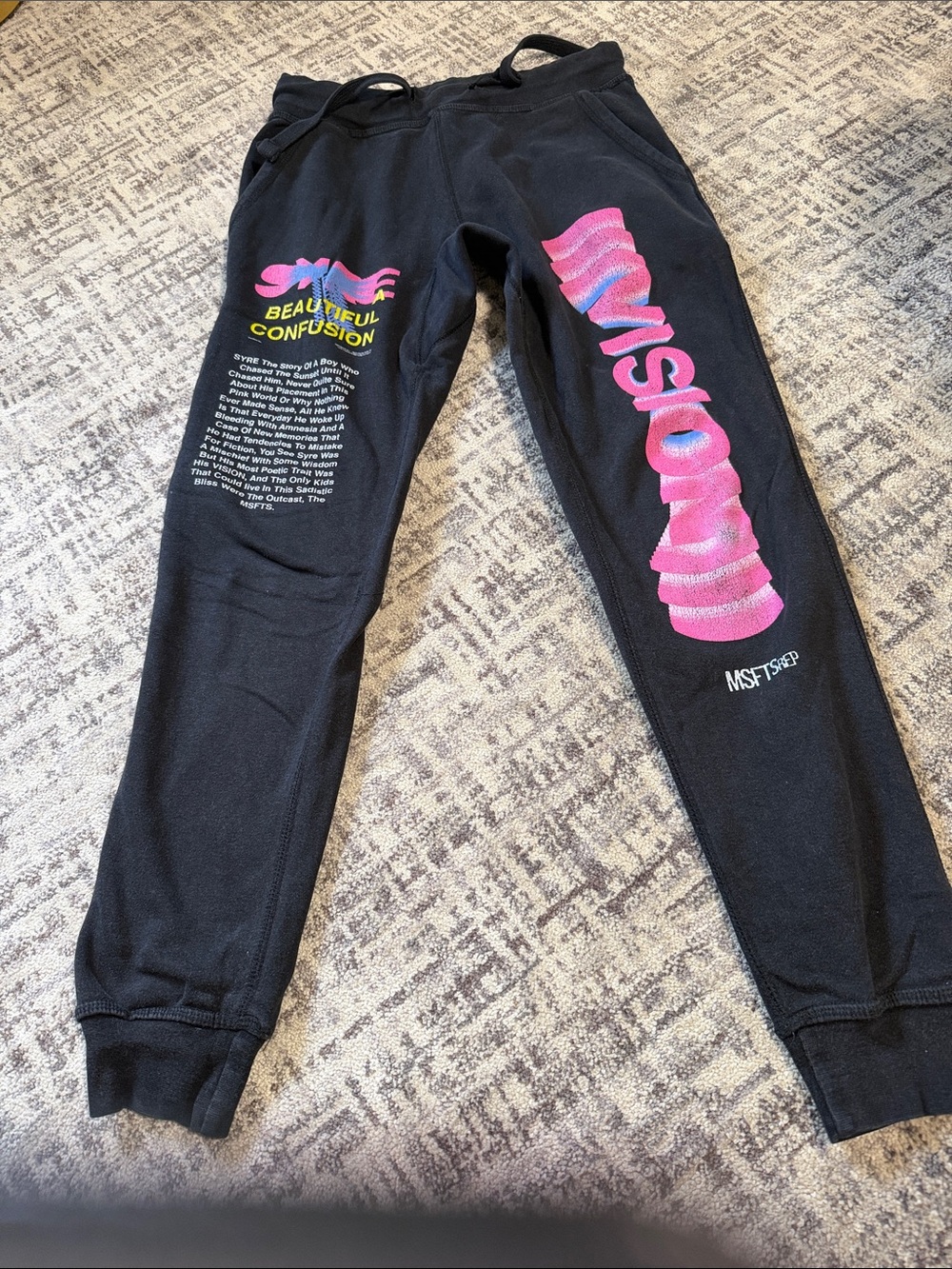 MSFTSrep Jaden Smith "SYRE: A Beautiful Confusion" graphic sweatpants.
